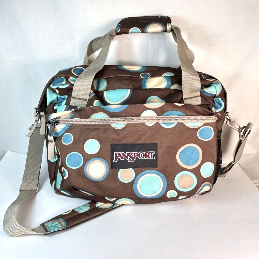 JanSport NWOT Brown Aqua Tan Circle Pattern Canvas Y2K Weekender Duffle Bag